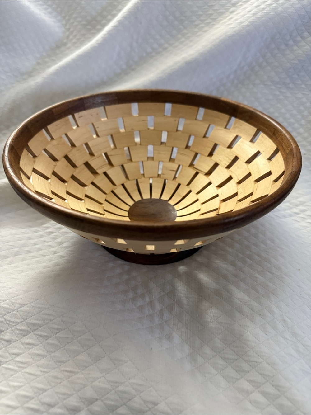 Vintage Hand-Turned Open Segmented Wood Bowl Mixed Hardwood MCM 9.5 inch